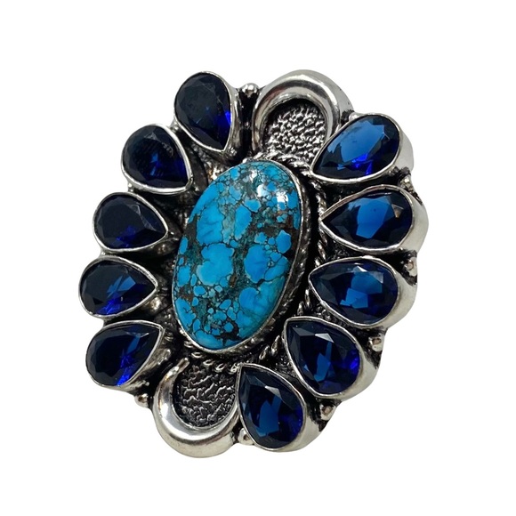 🛑SOLD🛑 Sterling Silver 925 Blue Topaz and Turquoise Ring - Picture 2 of 6
